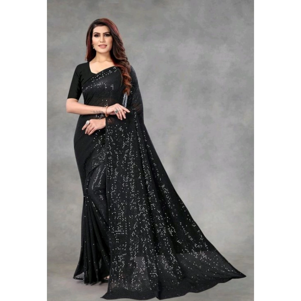 54465537724_7716ebbbdf_o_d-1000x1000-1.webp Women's Georgette Embellished Sequnece Bollywood Saree With Unstitched Blouse 5.5Mtr (Black) - Image 1
