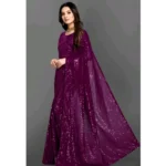 Women's Georgette Embellished Sequnece Bollywood Saree With Unstitched Blouse 5.5Mtr (Purple) - Image 2