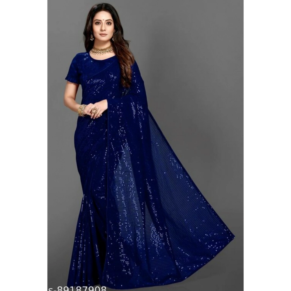 54465537839_8ac93ab17f_o_d-1000x1000-1.webp Women's Georgette Embellished Sequnece Bollywood Saree With Unstitched Blouse 5.5Mtr (Blue) - Image 1