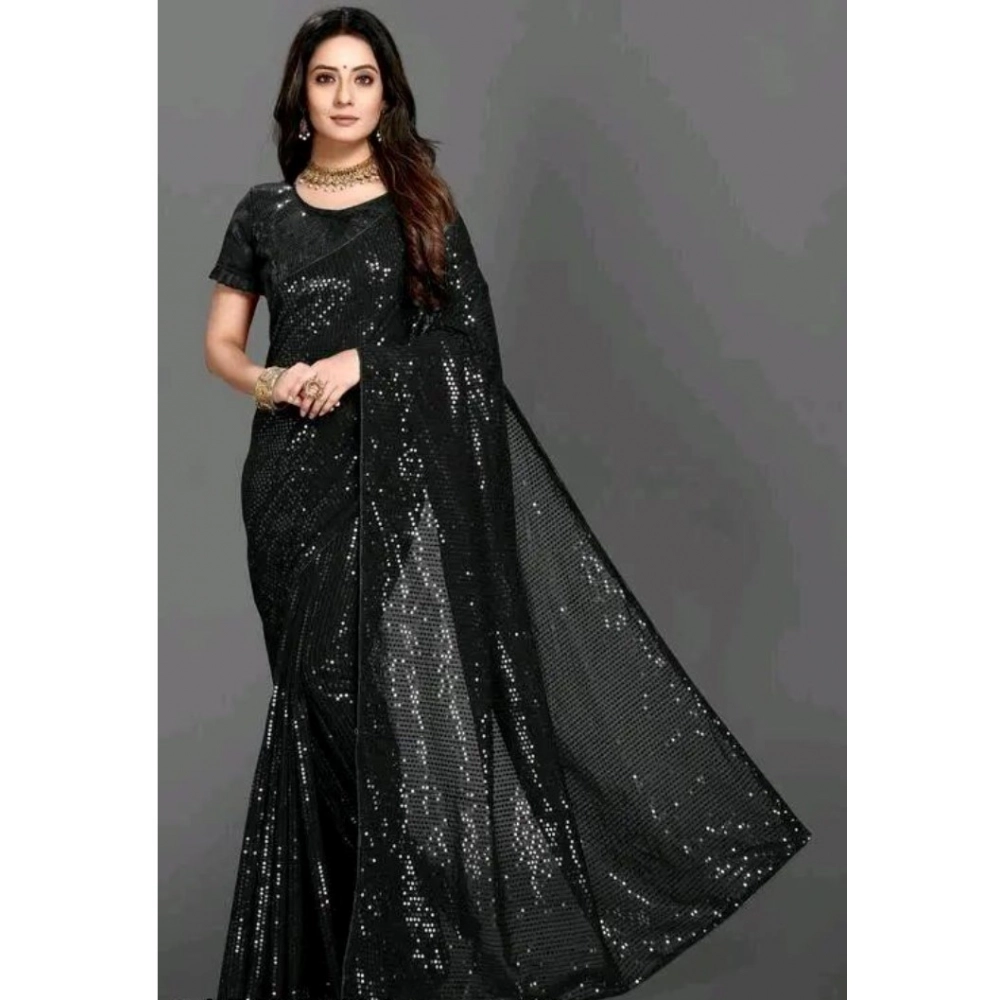 54465600968_5a9349b9b5_o_d-1000x1000-1.webp Women's Georgette Embellished Sequnece Bollywood Saree With Unstitched Blouse 5.5Mtr (Black) - Image 1