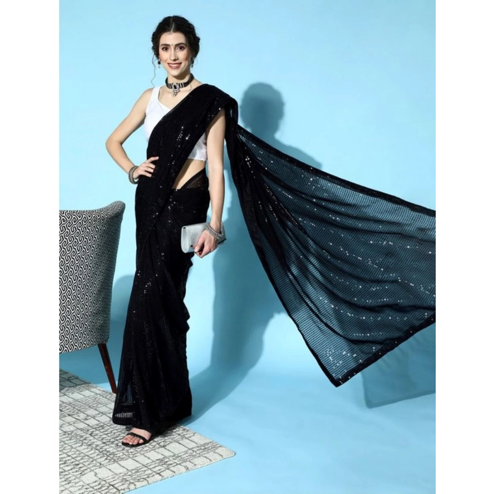 54465601183_2707eb3161_o_d-1000x1000-1.webp Women's Georgette Embellished Sequnece Bollywood Saree With Unstitched Blouse 5.5Mtr (Black) - Image 1