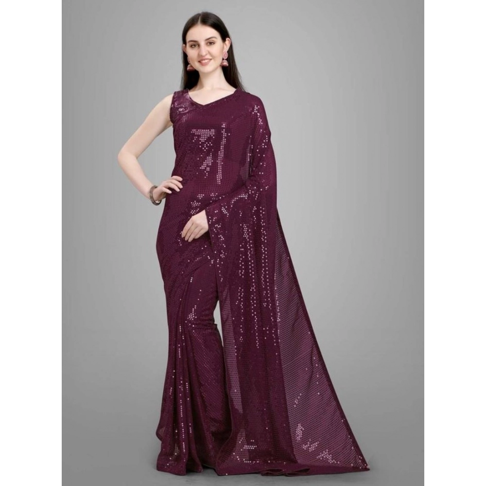 54465691750_5b76ba287e_o_d-1000x1000-1.webp Women's Georgette Embellished Sequnece Bollywood Saree With Unstitched Blouse 5.5Mtr (Purple) - Image 1