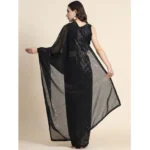 Women's Georgette Embellished Sequnece Bollywood Saree With Unstitched Blouse 5.5Mtr (Black) - Image 2