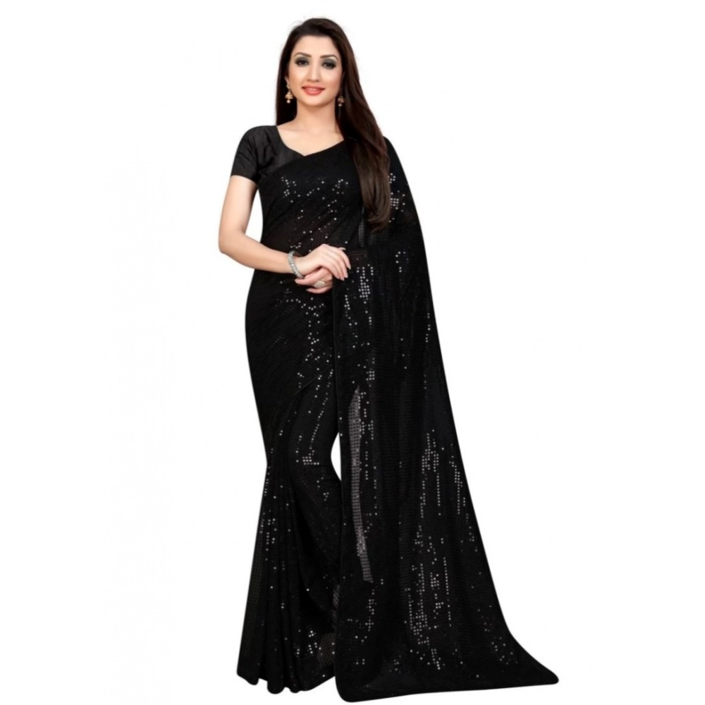 54465691890_7b13210d7f_o_d-1000x1000-1.webp Women's Georgette Embellished Sequnece Bollywood Saree With Unstitched Blouse 5.5Mtr (Black) - Image 1