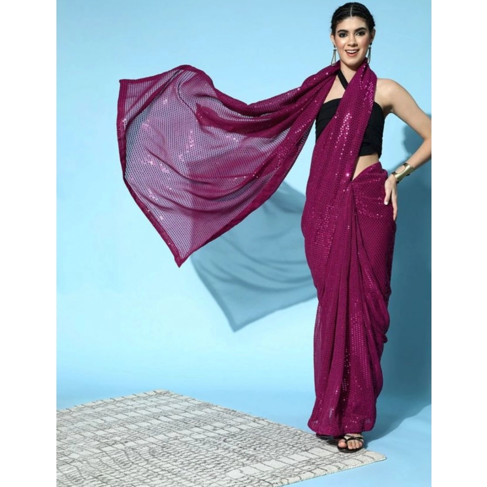 54465692000_7b8a342830_o_d-1000x1000-1.webp Women's Georgette Embellished Sequnece Bollywood Saree With Unstitched Blouse 5.5Mtr (Wine) - Image 1