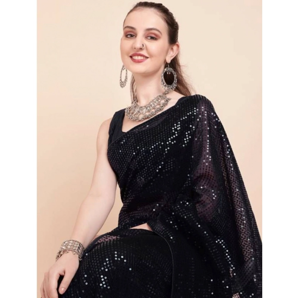54465692100_4aaa070267_o_d-1000x1000-1.webp Women's Georgette Embellished Sequnece Bollywood Saree With Unstitched Blouse 5.5Mtr (Black) - Image 1