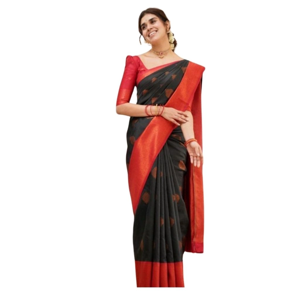 54465777771_495a857c0f_o_d-1000x1000-1.webp Women's Silk Printed Saree With Unstitched Blouse 5.5Mtr (Black) - Image 1