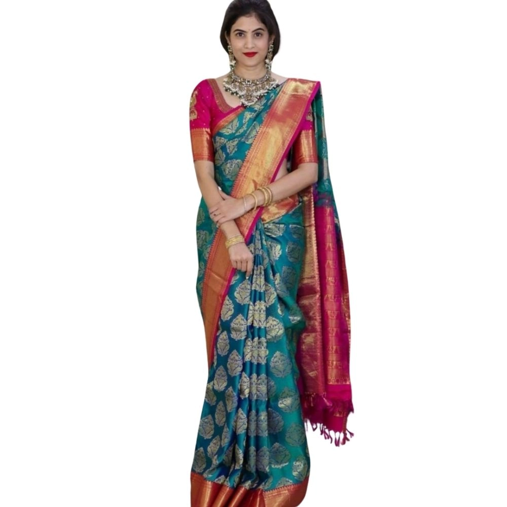 54465777971_e1ce38f5a0_o_d-1000x1000-1.webp Women's Silk Printed Saree With Unstitched Blouse 5.5Mtr (Teal Blue) - Image 1