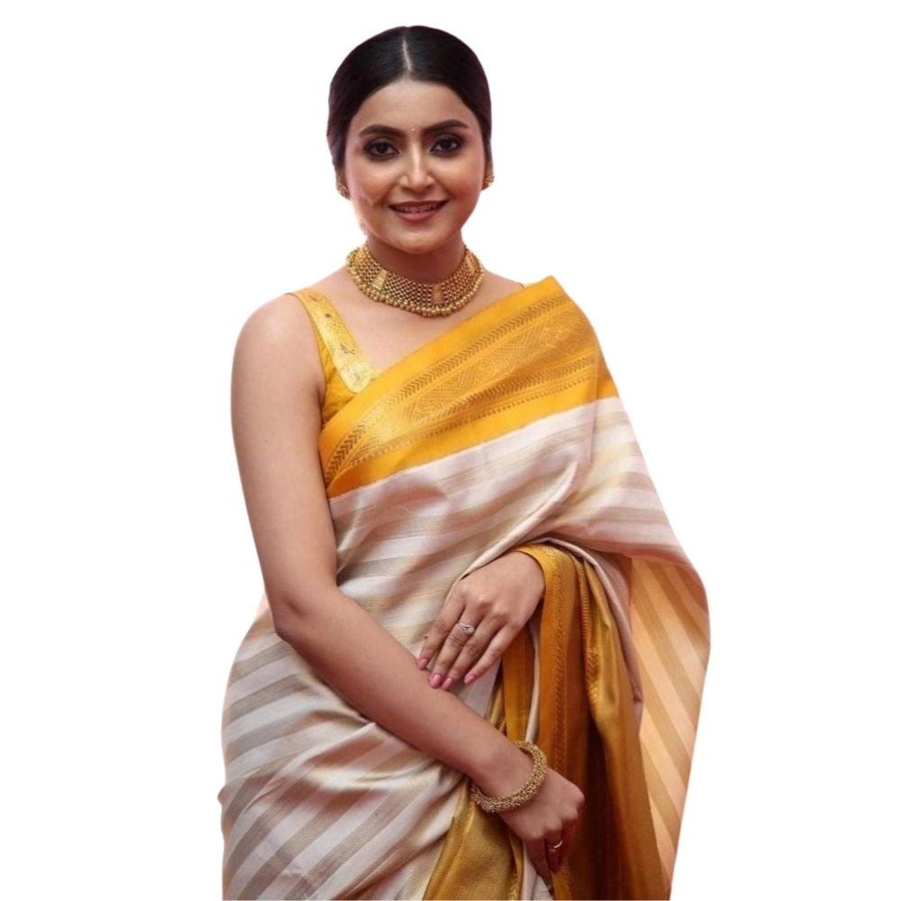 54465777991_0811554e1b_o_d-1000x1000-1.webp Women's Silk Printed Saree With Unstitched Blouse 5.5Mtr (Off White-Yellow) - Image 1