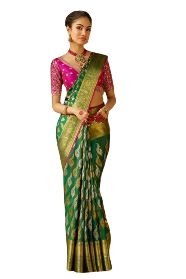 Women's Silk Printed Saree With Unstitched Blouse 5.5Mtr (Green)