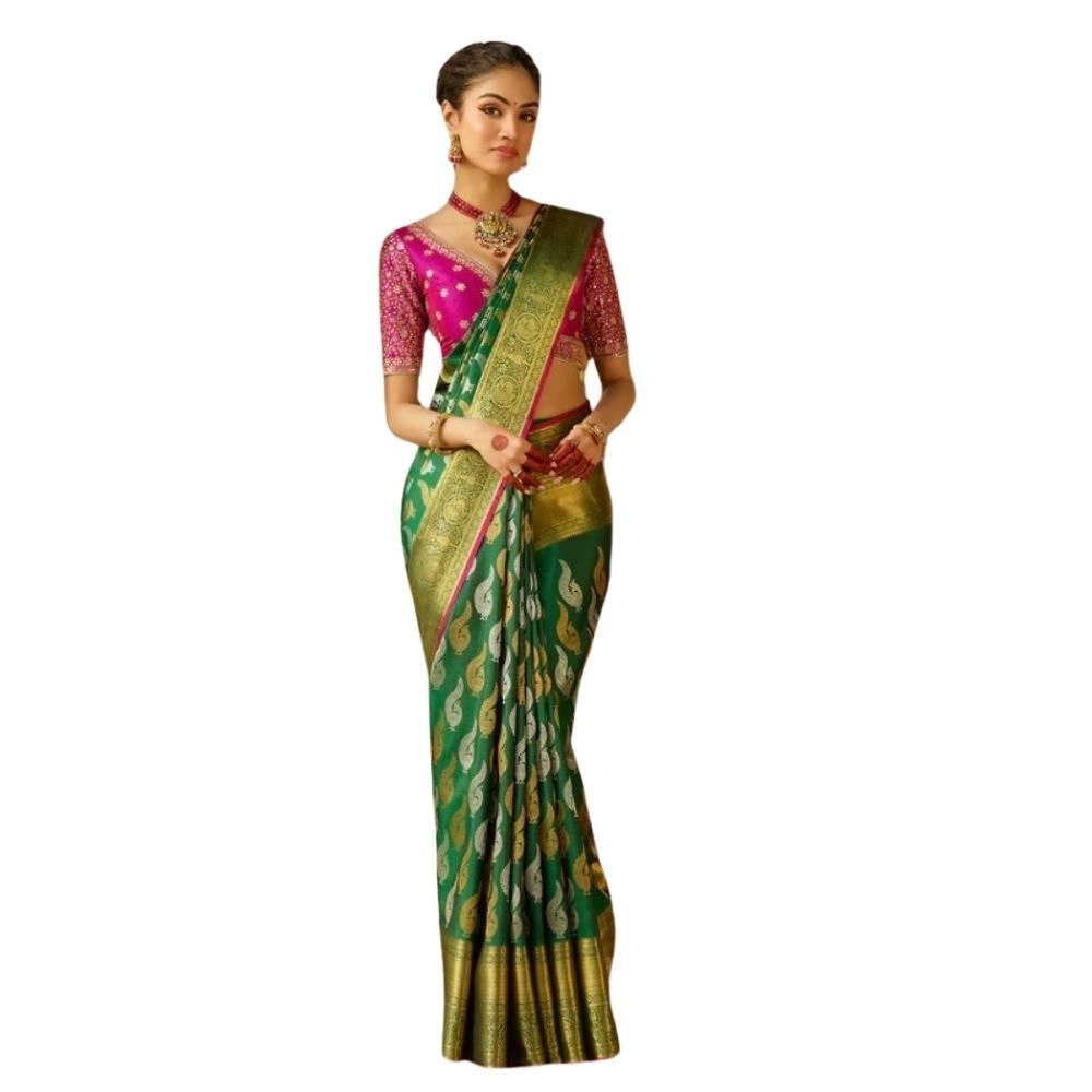 54465778021_0506e5e7f3_o_d-1000x1000-1.webp Women's Silk Printed Saree With Unstitched Blouse 5.5Mtr (Green) - Image 1