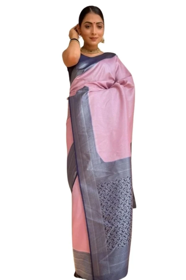 Women's Silk Printed Saree With Unstitched Blouse 5.5Mtr (Pink)