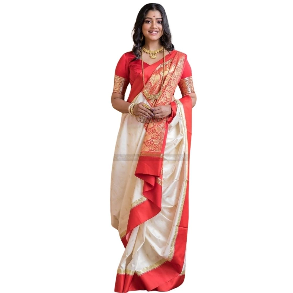 54465778126_42ff4b9f49_o_d-1000x1000-1.webp Women's Silk Printed Saree With Unstitched Blouse 5.5Mtr (White-Red) - Image 1