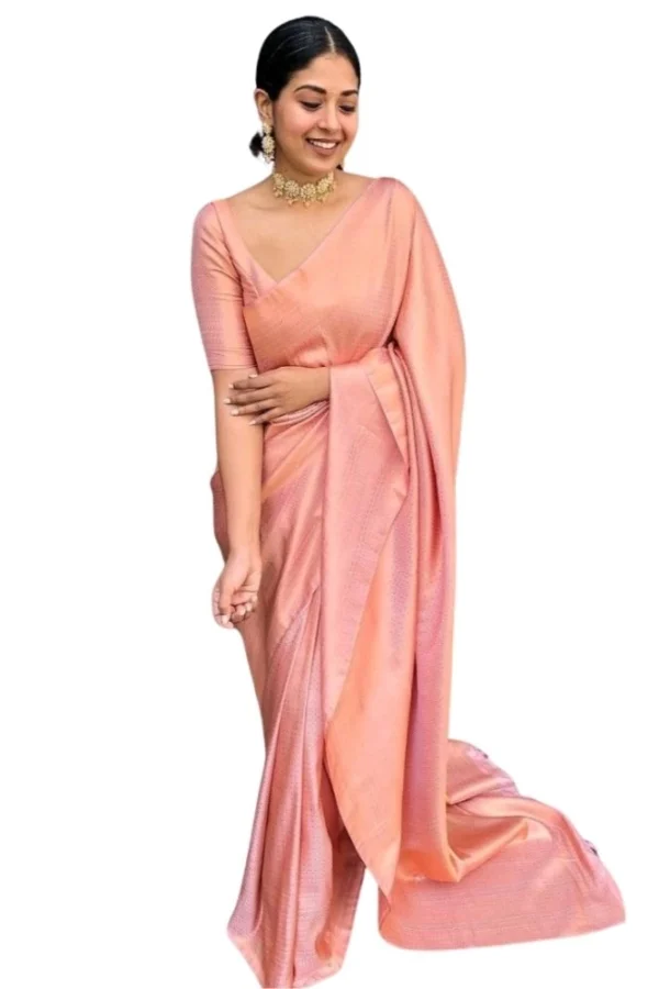 Women's Silk Printed Saree With Unstitched Blouse 5.5Mtr (Peach)