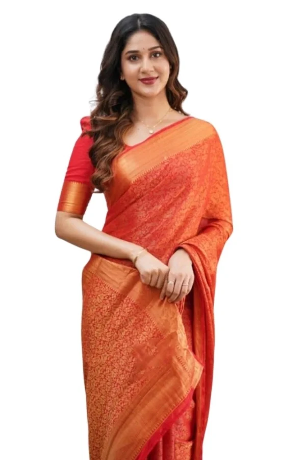 Women's Silk Printed Saree With Unstitched Blouse 5.5Mtr (Orange)