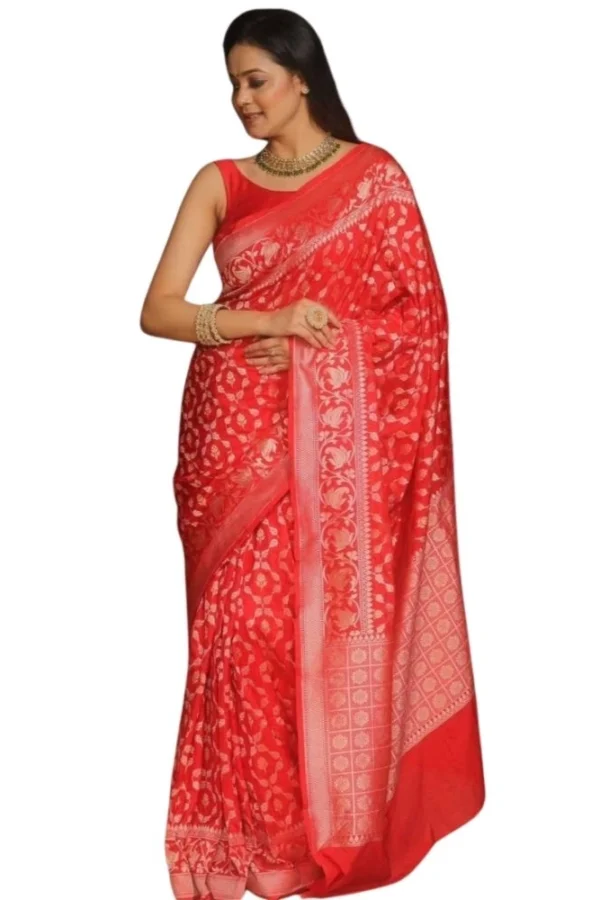 Women's Silk Printed Saree With Unstitched Blouse 5.5Mtr (Orange)