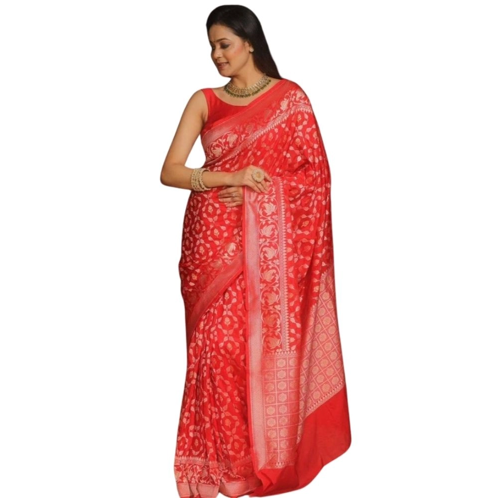 54465778541_d4d858f77c_o_d-1000x1000-1.webp Women's Silk Printed Saree With Unstitched Blouse 5.5Mtr (Orange) - Image 1