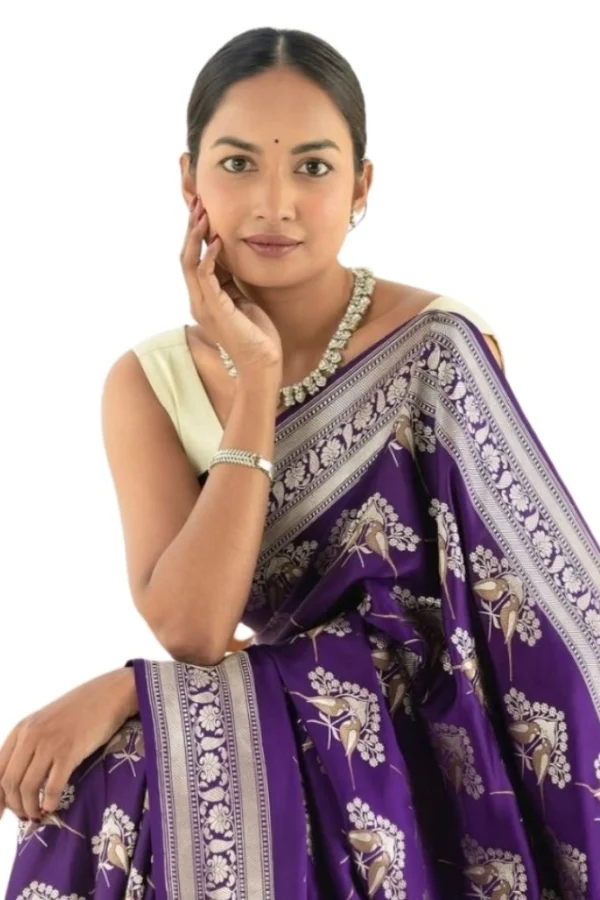 Women's Silk Printed Saree With Unstitched Blouse 5.5Mtr (Purple)