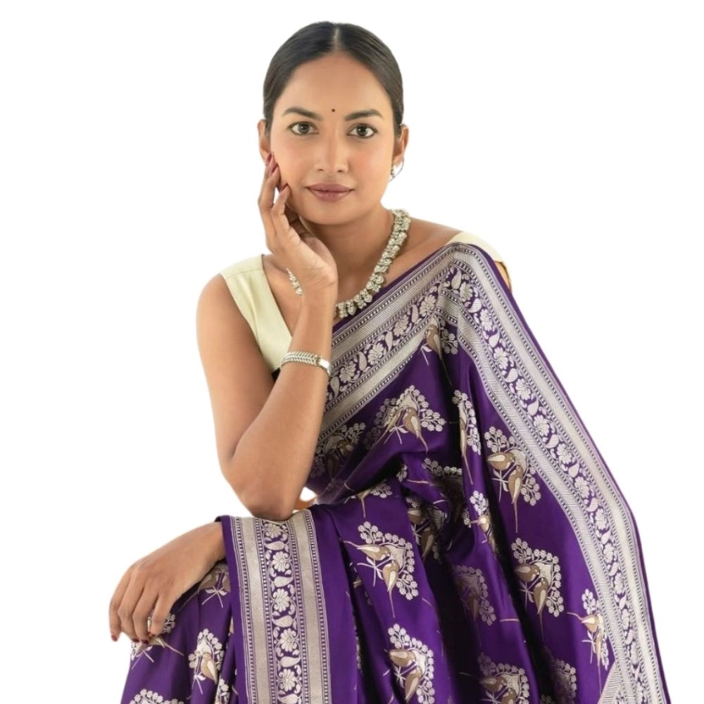 54465778586_bfe8090c5f_o_d-1000x1000-1.webp Women's Silk Printed Saree With Unstitched Blouse 5.5Mtr (Purple) - Image 1