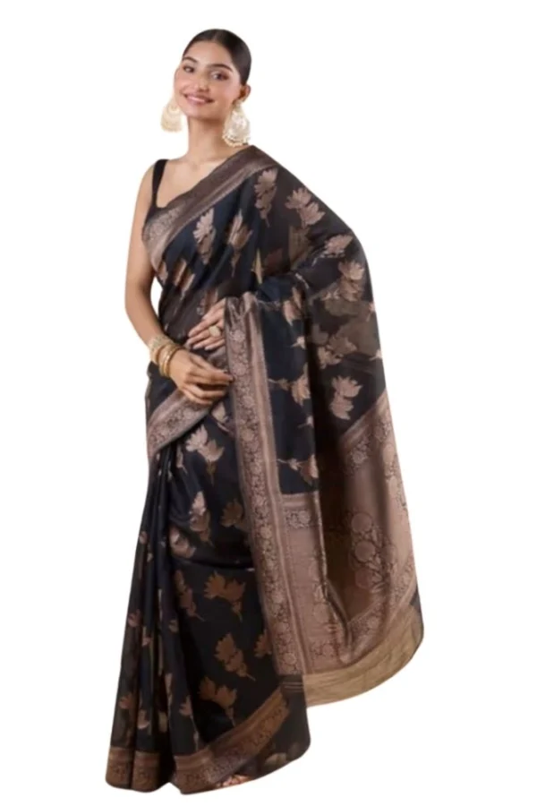 Women's Silk Printed Saree With Unstitched Blouse 5.5Mtr (Black)