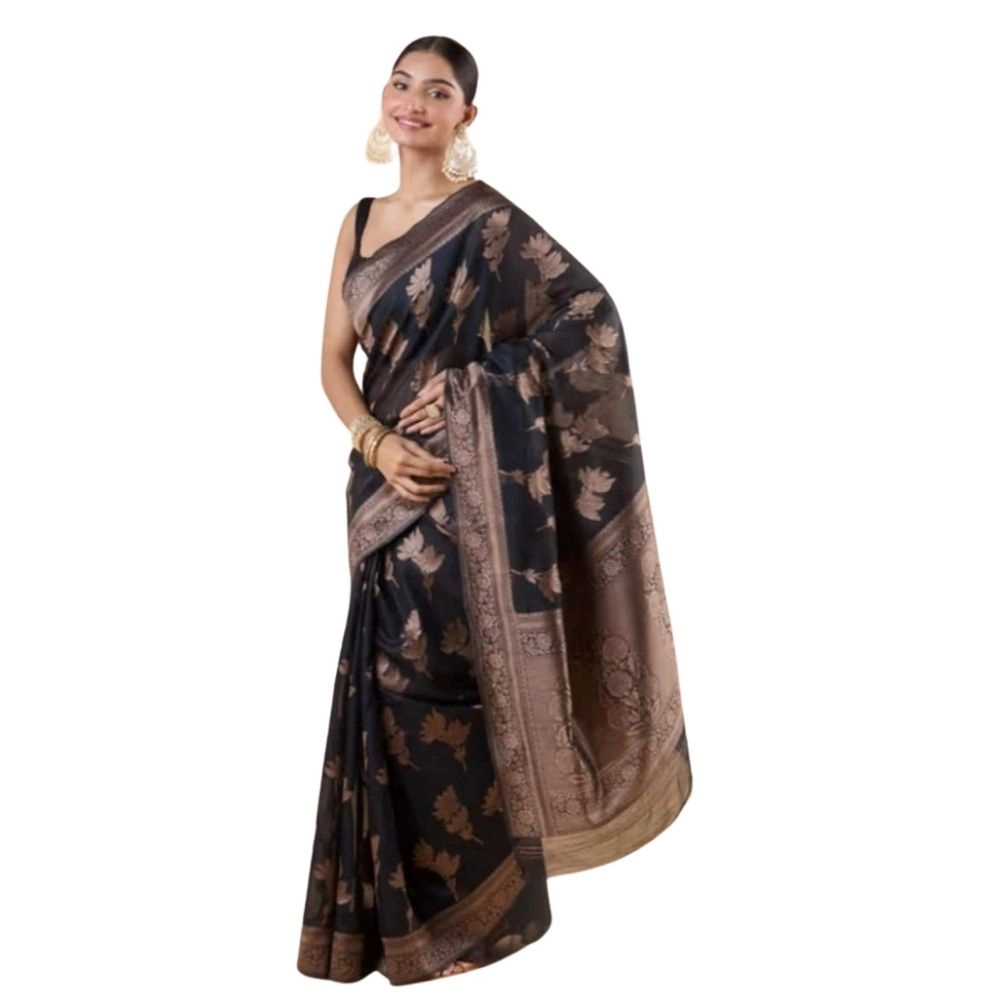 54465778621_f7c92b13fa_o_d-1000x1000-1.webp Women's Silk Printed Saree With Unstitched Blouse 5.5Mtr (Black) - Image 1