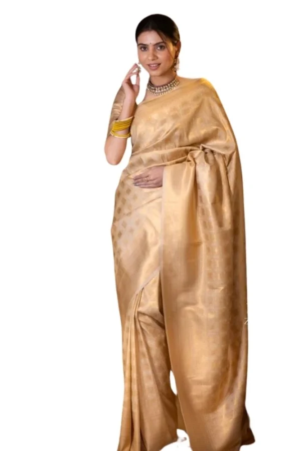 Women's Silk Printed Saree With Unstitched Blouse 5.5Mtr (Cream)