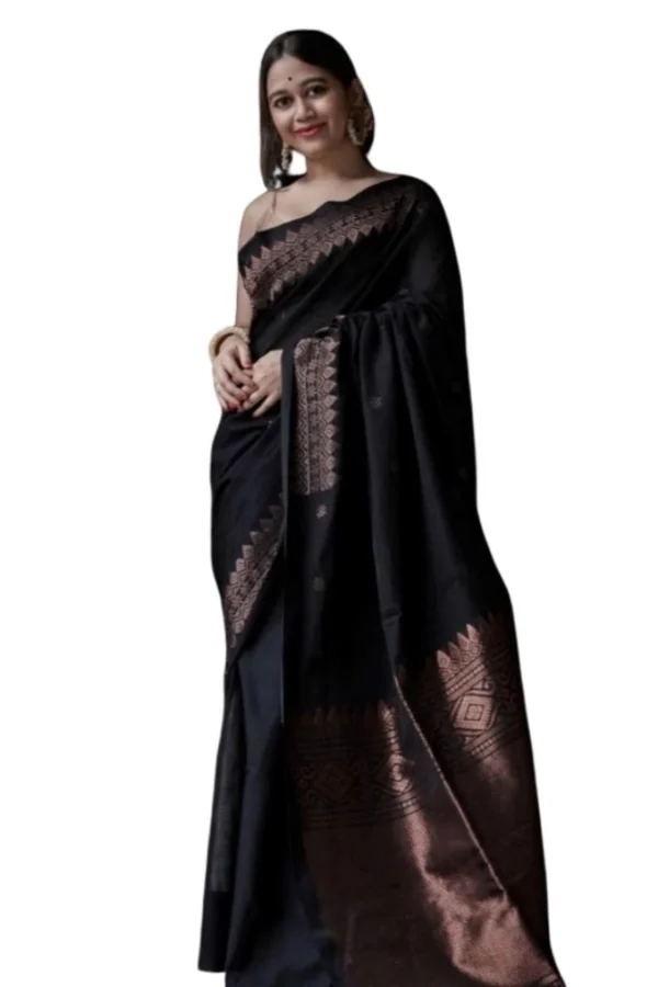Women's Silk Printed Saree With Unstitched Blouse 5.5Mtr (Black)