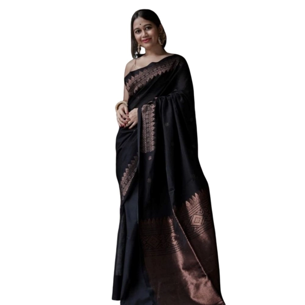 54465778991_ed6442005b_o_d-1000x1000-1.webp Women's Silk Printed Saree With Unstitched Blouse 5.5Mtr (Black) - Image 1