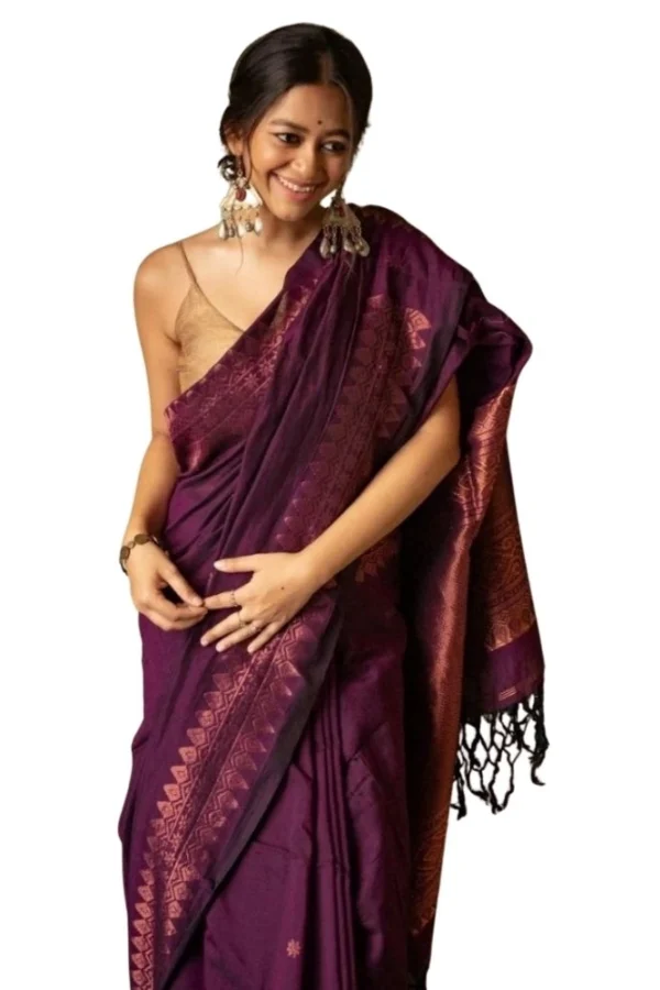 Women's Silk Printed Saree With Unstitched Blouse 5.5Mtr (Wine)