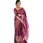 Women's Silk Printed Saree With Unstitched Blouse 5.5Mtr (Purple)