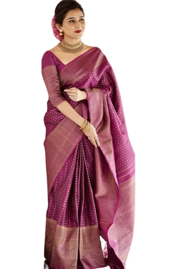 Women's Silk Printed Saree With Unstitched Blouse 5.5Mtr (Purple)