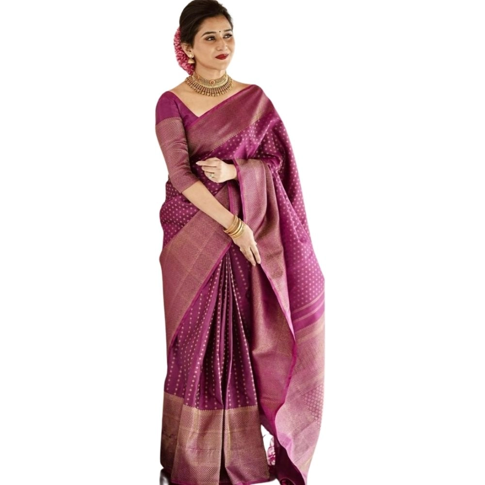 54465779006_2d099d0f8a_o_d-1000x1000-1.webp Women's Silk Printed Saree With Unstitched Blouse 5.5Mtr (Purple) - Image 1