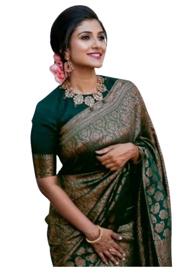 Women's Silk Printed Saree With Unstitched Blouse 5.5Mtr (Green)
