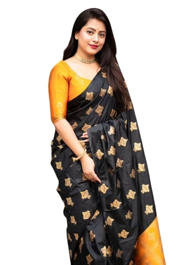 Women's Silk Printed Saree With Unstitched Blouse 5.5Mtr (Yellow)