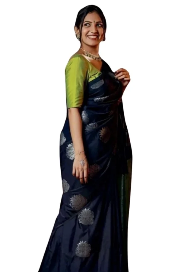 Women's Silk Printed Saree With Unstitched Blouse 5.5Mtr (Navy Blue)