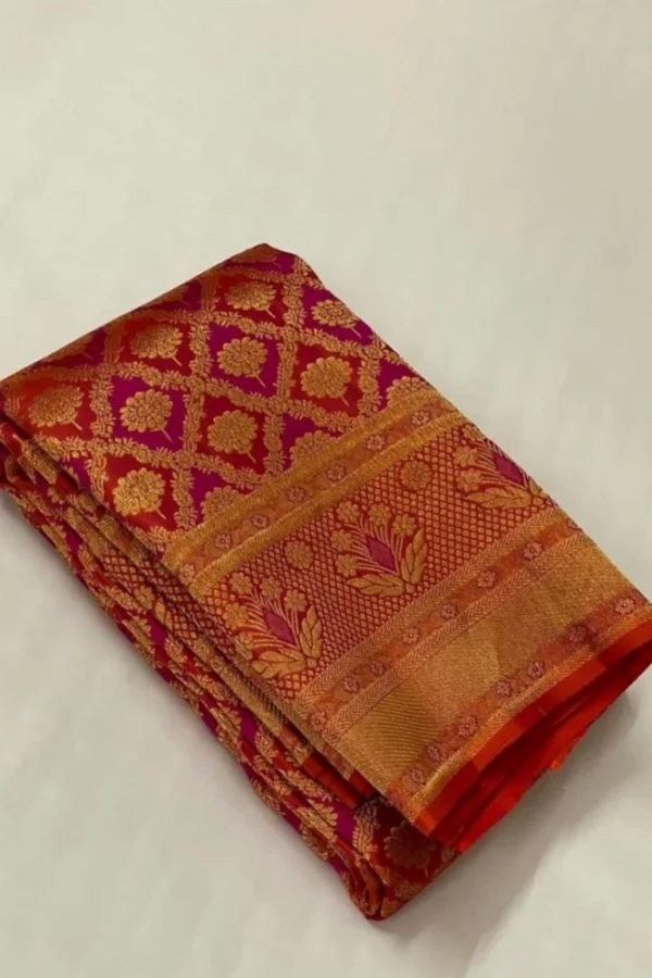 Women's Silk Printed Saree With Unstitched Blouse 5.5Mtr (Red)