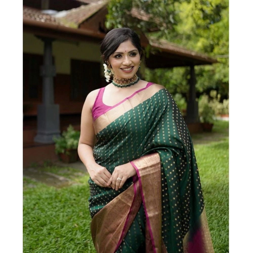 54465779451_50568b43a8_o_d-1000x1000-1.webp Women's Silk Printed Saree With Unstitched Blouse 5.5Mtr (Green) - Image 1