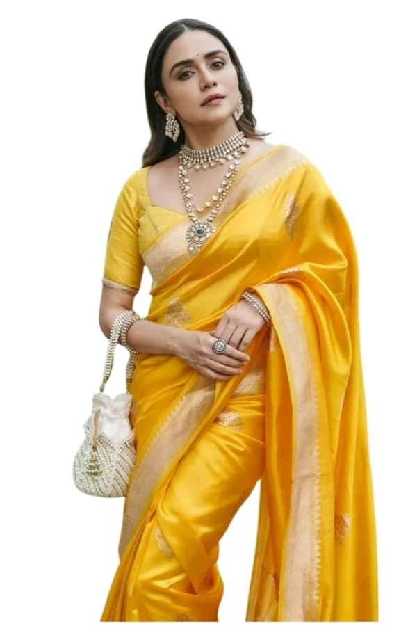 Women's Silk Printed Saree With Unstitched Blouse 5.5Mtr (Yellow)