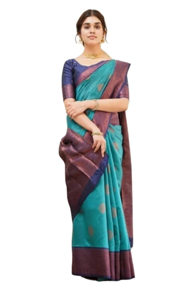 Women's Silk Printed Saree With Unstitched Blouse 5.5Mtr (Rama)