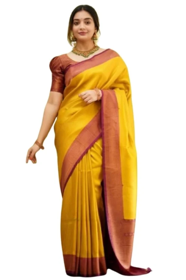 Women's Silk Printed Saree With Unstitched Blouse 5.5Mtr (Yellow)