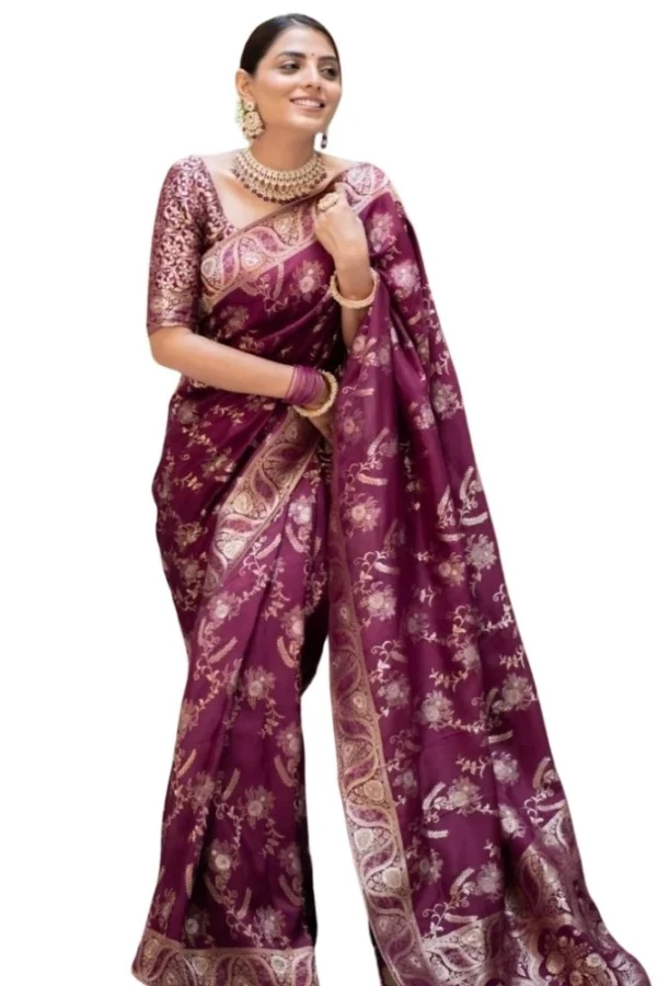 Women's Silk Printed Saree With Unstitched Blouse 5.5Mtr (Wine)