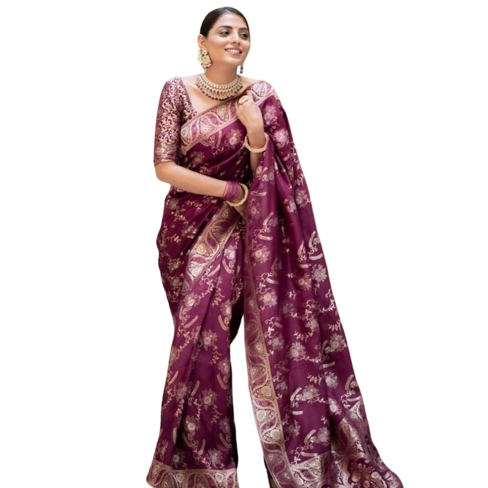 54465972794_d5a1b94c3d_o_d-1000x1000-1.webp Women's Silk Printed Saree With Unstitched Blouse 5.5Mtr (Wine) - Image 1