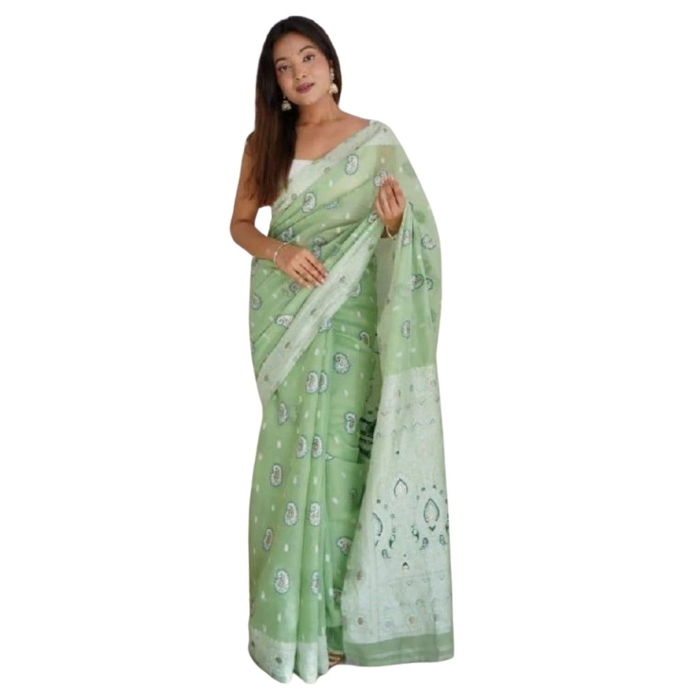 54465972834_f0f62cb223_o_d-1000x1000-1.webp Women's Cotton Printed Saree With Unstitched Blouse 5.5Mtr (Pista) - Image 1