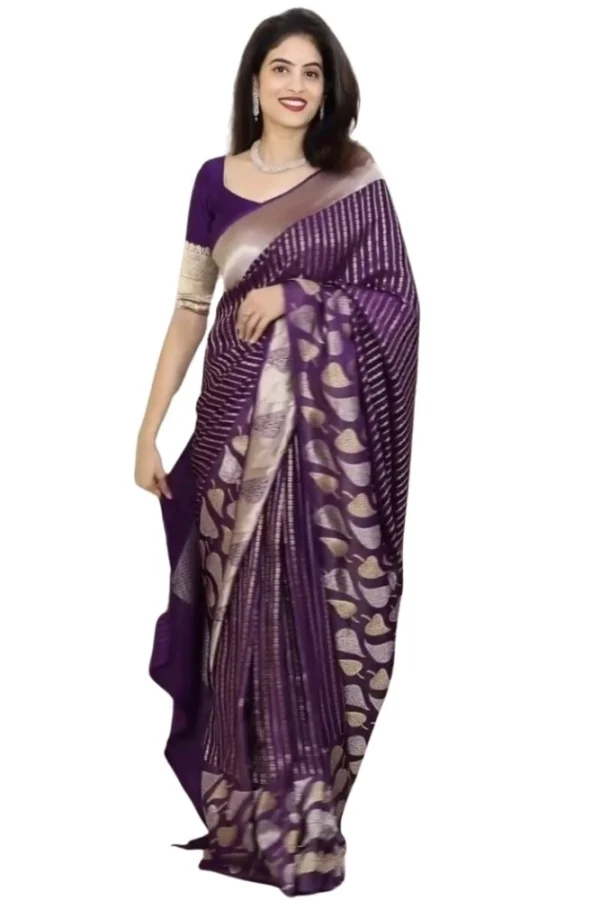 Women's Silk Printed Saree With Unstitched Blouse 5.5Mtr (Purple)
