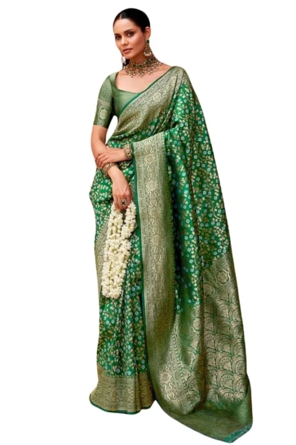 Women's Silk Printed Saree With Unstitched Blouse 5.5Mtr (Green)