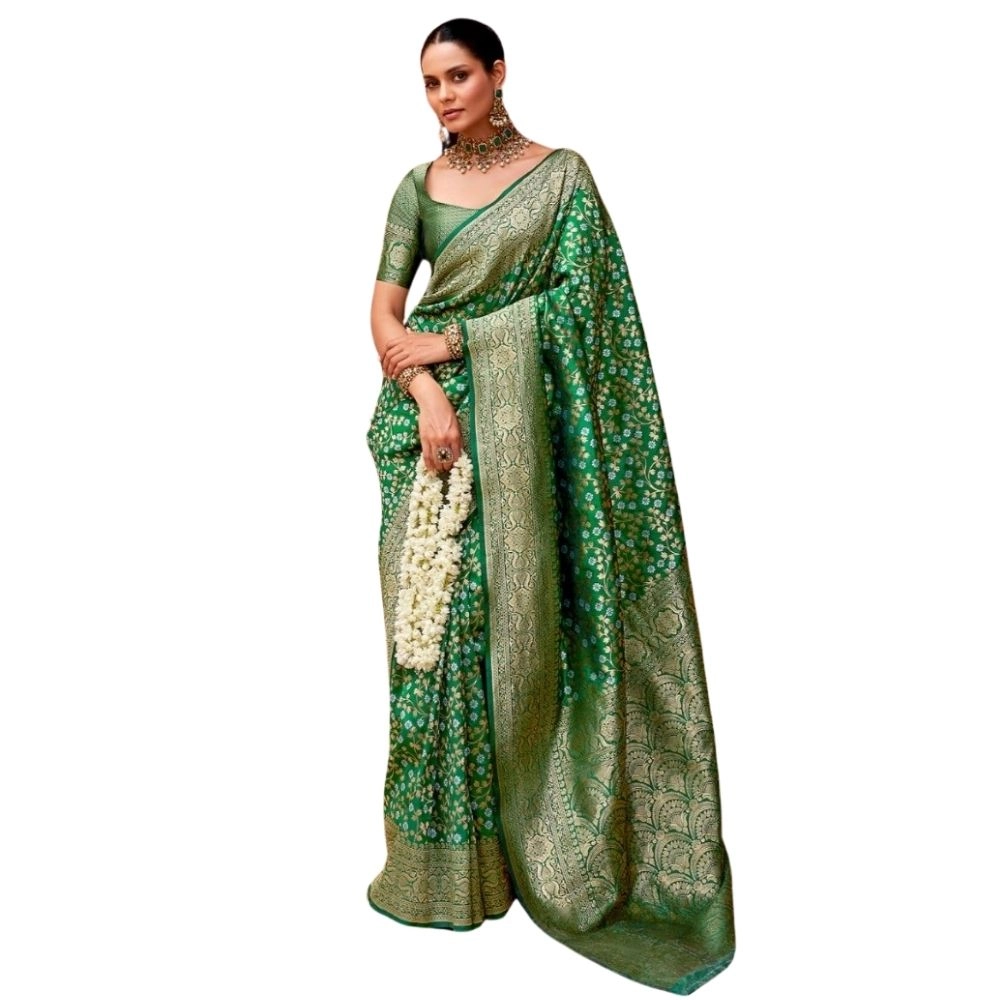 54465972889_e3ef6308c3_o_d-1000x1000-1.webp Women's Silk Printed Saree With Unstitched Blouse 5.5Mtr (Green) - Image 1