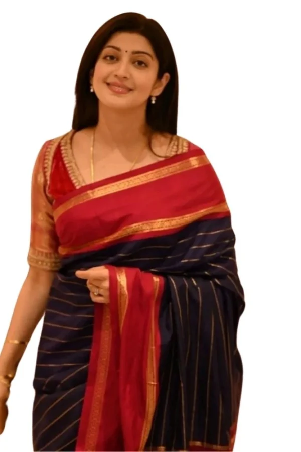 Women's Silk Printed Saree With Unstitched Blouse 5.5Mtr (Navy Blue)