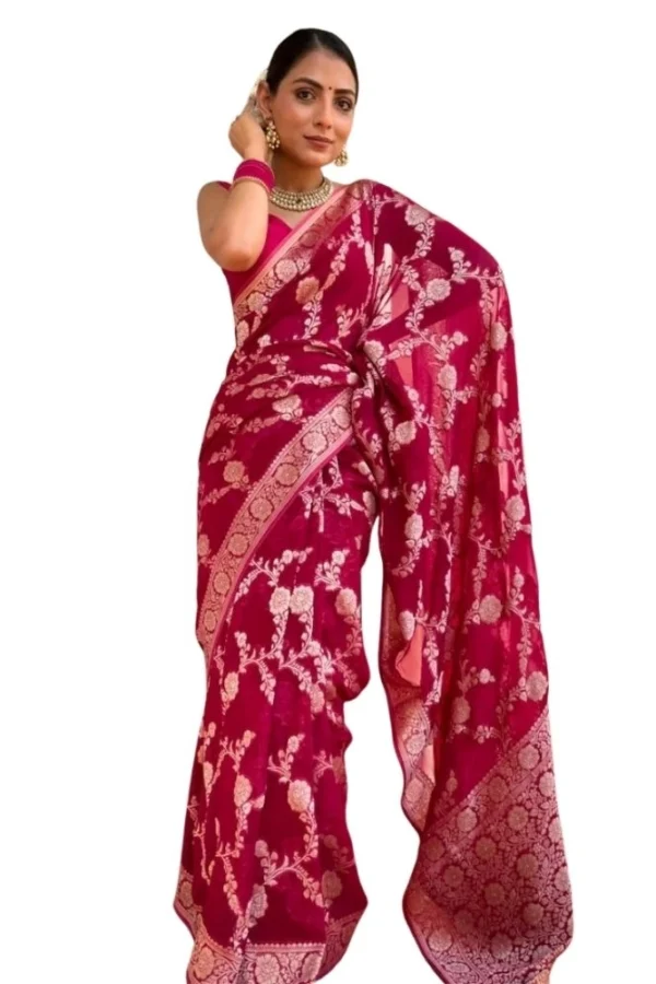 Women's Silk Printed Saree With Unstitched Blouse 5.5Mtr (Pink)