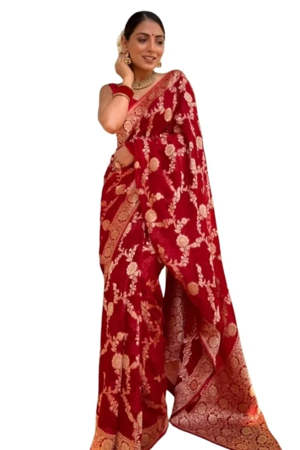 Women's Silk Printed Saree With Unstitched Blouse 5.5Mtr (Red)