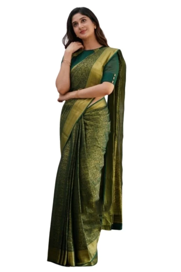 Women's Silk Printed Saree With Unstitched Blouse 5.5Mtr (Green)